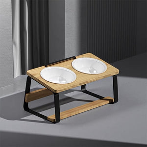 Elevated Ceramic Double Pet Feeding And Water Bowl Stand