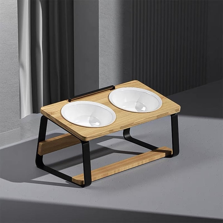 Elevated Ceramic Double Pet Feeding And Water Bowl Stand