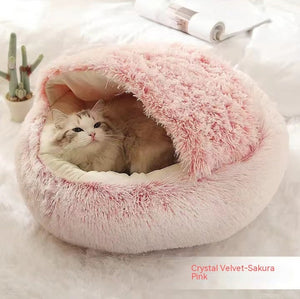 2 In 1 Warm Plush Pet Round Bed House